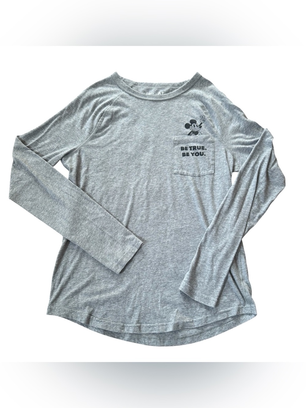 Disney x American Eagle Mickey Be True Be You Gray Pocket Long Sleeve Tee XS